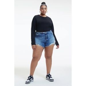 Good American Bombshell Distressed Destroyed Denim Shorts size 18 Blue646